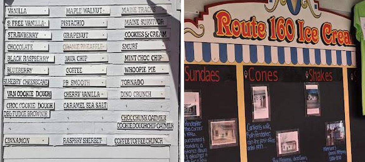 Route 160 Ice Cream Menu